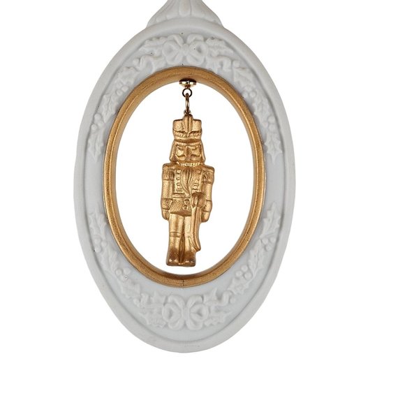 The Golden Treasures of Christmas Porcelain Ornaments Set of 2 Santa Claus Nutcr - Picture 4 of 10